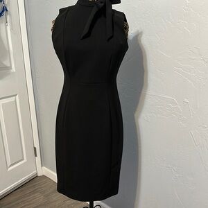 Calvin Klein Elegant Black Sleeveless Dress with bow tie and gold zipper. Size 6